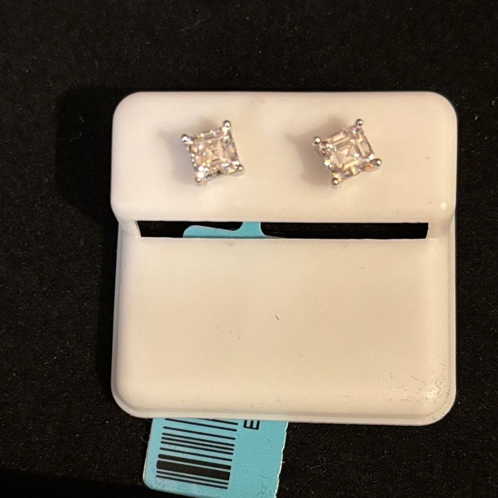 Princess cut Moissonite. Elegant Silver Stud Earrings